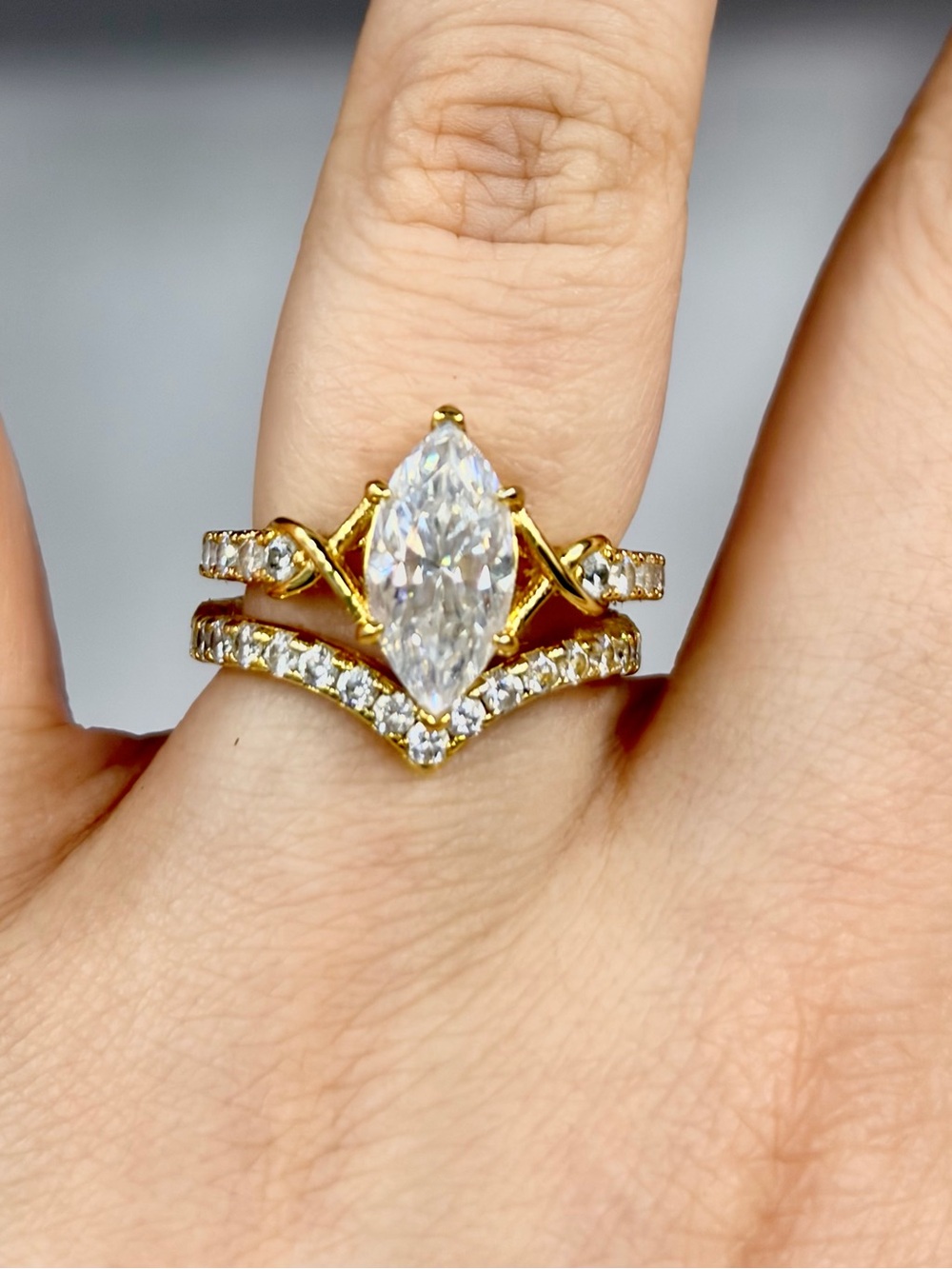 2ct Gold Marquise Bridal Ring Set
